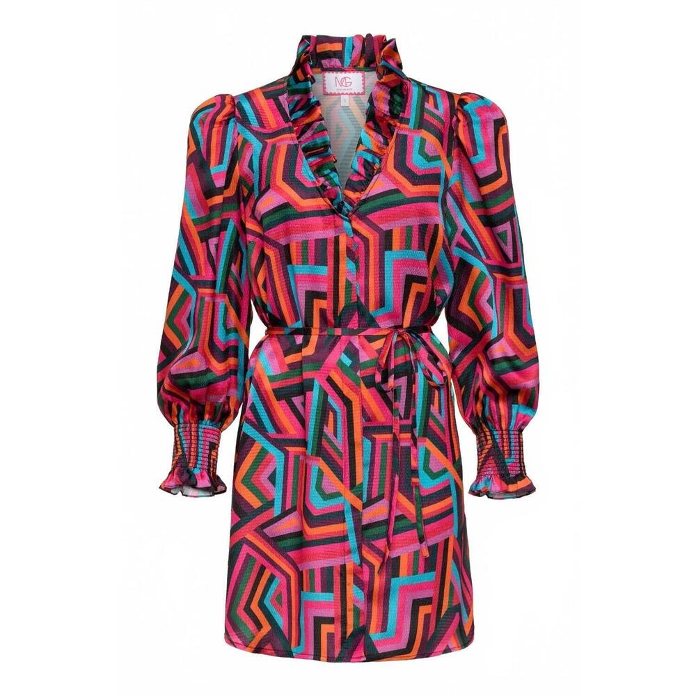 NEW MARY GEORGE women's harper long sleeve dress in greenridge geometric
